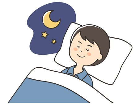 夜に眠っている男性 眠る,睡眠,寝る,就寝,昼寝,寝落ち,おやすみ,休憩,休息,安眠のイラスト素材