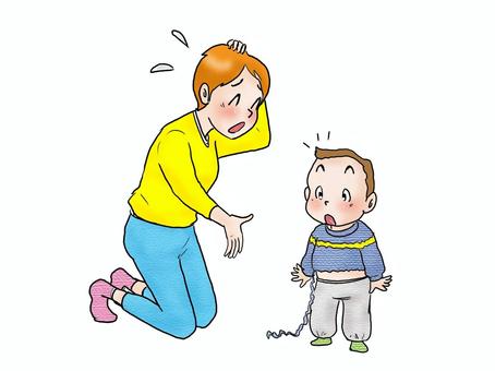 ハンドメイド 人物,女性,お母さん,こども,男の子,幼児,セーター,手編み,ハンドメイド,失敗のイラスト素材