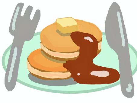 ホットケーキとナイフフォーク ホットケーキ,おやつ,スイーツ,ナイフ,フォーク,ケーキ,ランチ,モーニング,食べ物,二段のイラスト素材