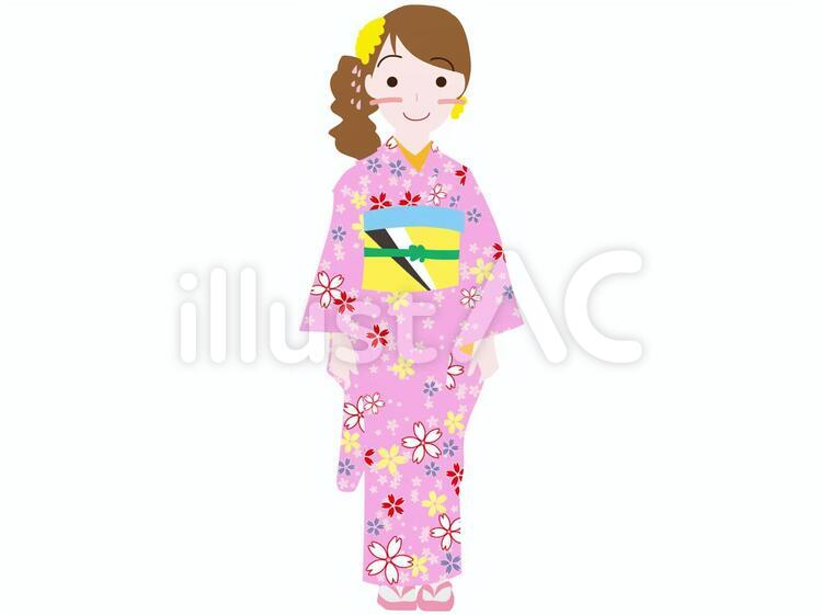 晴れ着姿の女の子 晴れ着,着物,女の子のイラスト素材