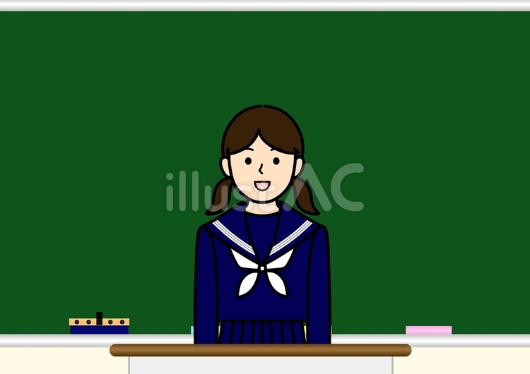 発言・発表をする中学生・高校生の女子 黒板,発表,発言のイラスト素材