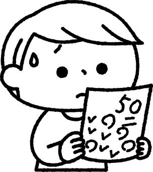テストで50点をとった男の子モノクロ 人物,子供,テスト,成績,50点,平均以下,普通,苦手,得点,小学校のイラスト素材