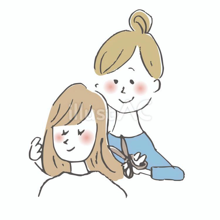 美容室でカットしてもらう女性 美容室,美容院,ヘアカットのイラスト素材