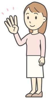  ロングヘア女性-389-全身 数字,女性,女の子,人物,かわいい,4,指差し,ハンドサイン,数える,カウントのイラスト素材