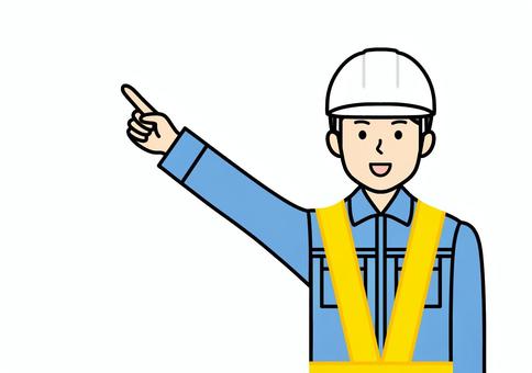 指差しポーズの安全たすき・作業員の男性 建設業,建築業,土木業,男性,作業員,反射たすき,安全たすき,工事現場,工事中,建設作業員のイラスト素材