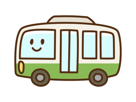 くるま_顔あり主線_バス 車,バス,自動車,乗り物,かわいい,シンプル,手描き,アイコン,顔,キャラクターのイラスト素材