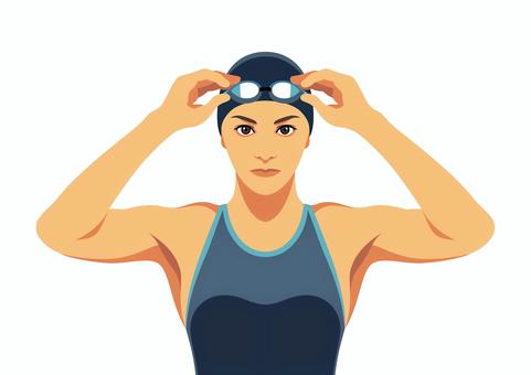 女子競泳選手3 競泳,水泳,水着,ゴーグル,スイミングキャップ,レース,女子選手,女性,人物,上半身のイラスト素材