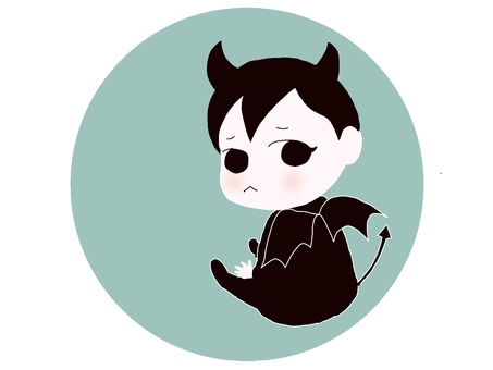 振り向く悪魔 悪魔,赤ちゃん,つの,羽根,尻尾,振り向く,丸枠,アイコン,ミントグリーン,ミニキャラのイラスト素材