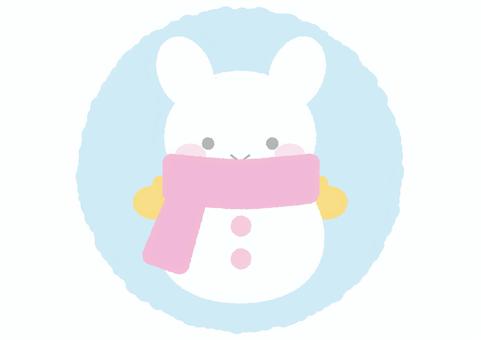 うさぎ雪だるまのイラスト うさぎ,卯,雪だるま,丸,シンプル,雪,簡単,スノーマン,バケツ,帽子のイラスト素材