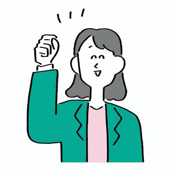 ヨッシャ！なビジネス女性 ヨッシャ,しょっしゃ,よっしゃあ,エイエイオー,えいえいおー,嬉しい,ひらめき,なるほど,分かる,分かったのイラスト素材