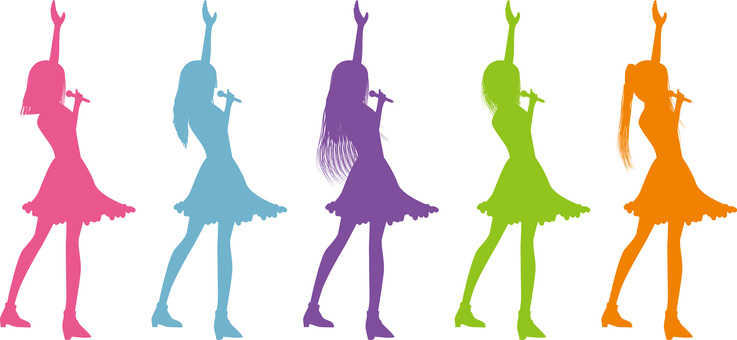 アイドルカラー個性 アイドル,歌う,女性,若い,髪型,ポーズ,衣装,複数,グループ,カラフルのイラスト素材
