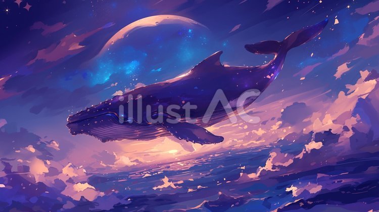 【PCモニターサイズ】空クジラ クジラ,ファンタジー,空のイラスト素材