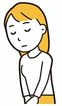  ロングヘア女性(黄)-126-バスト おじぎ,女性,女の子,人物,かわいい,挨拶,お礼,バストアップ,上半身,若いのイラスト素材