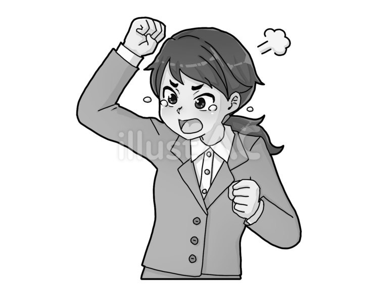 涙を流して怒る人【グレースケール】 涙,怒る,抗議のイラスト素材