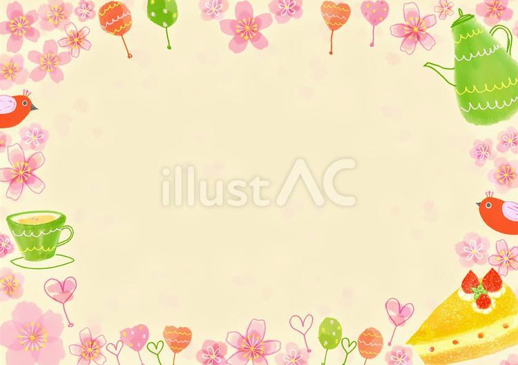 桜なお茶会2 桜,ケーキ,お茶のイラスト素材