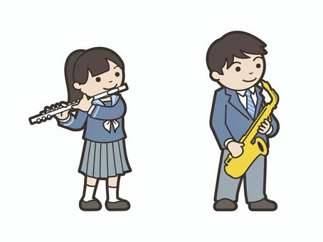 吹奏楽部 音楽,演奏,楽器,フルート,サックス,制服,生徒,中高生,中学生,クラブ活動のイラスト素材