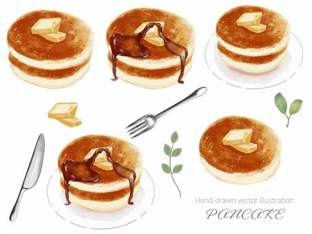 パンケーキのイラスト素材セット パンケーキ,ホットケーキ,スイーツ,デザート,カフェ,お菓子,手作り,朝食,メープルシロップ,おやつのイラスト素材