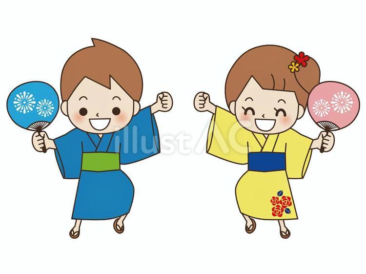 うちわを持つ子供04 うちわ,子供,浴衣のイラスト素材