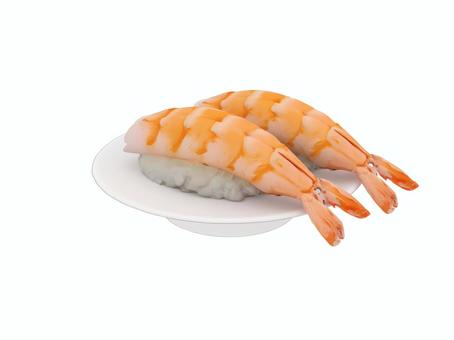 寿司屋や回転寿司での海老の握り寿司 海老,握り,寿司,米,食事,魚介,皿のイラスト素材