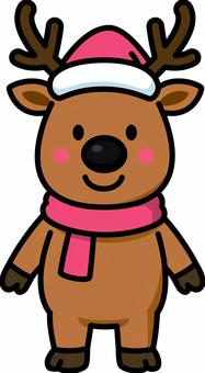 赤のトナカイです。 トナカイ,シンプル,クリスマス,冬,帽子,マフラー,装飾,可愛い,動物,二足歩行のイラスト素材