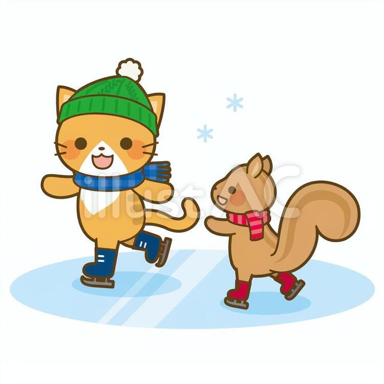 スケートをする猫とリスイラスト No 無料イラストなら イラストac