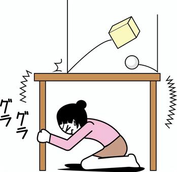 地震守る  地震守る  地震,机,避難,隠れる,揺れる,落下物,守る,屋内,人物,デフォルメのイラスト素材