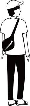 男性後ろ姿 男性,後ろ姿,カジュアル,ラフ,キャップ,歩行者,シンプル,白黒のイラスト素材