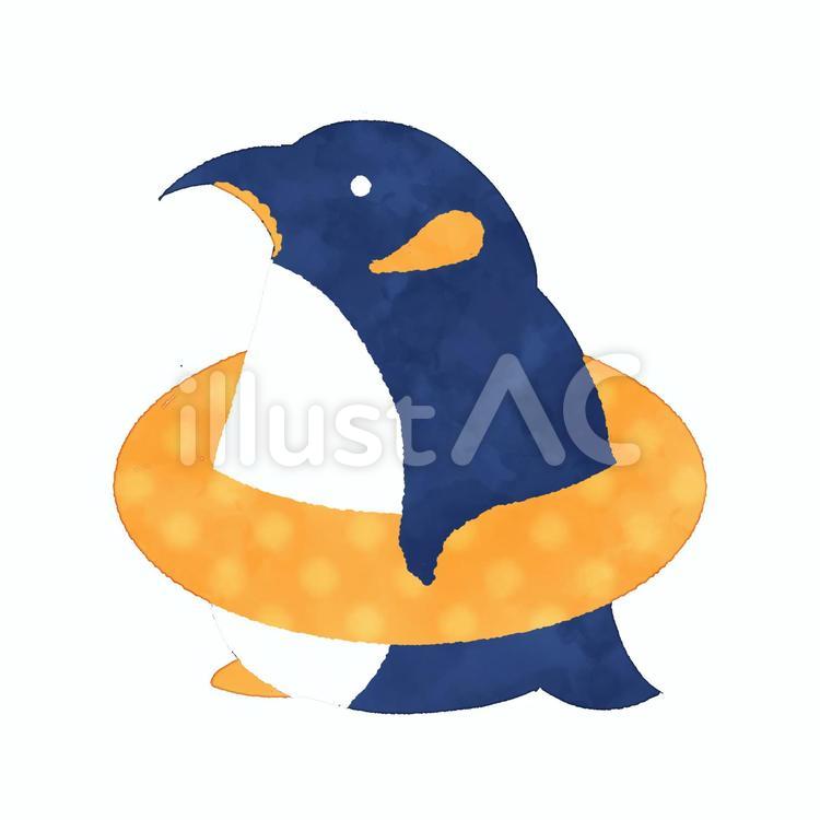 ペンギン　浮き輪　水彩風 動物,鳥類,ペンギンのイラスト素材