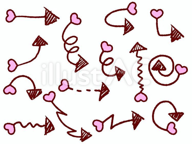 手描き矢印（ハート・ピンク） 矢印,手描き,フリーハンドのイラスト素材