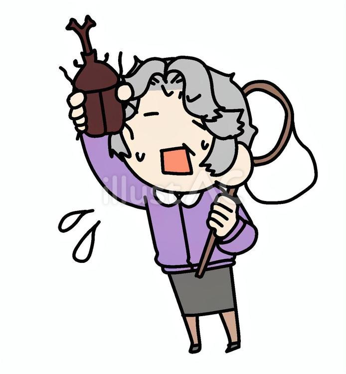 カブトムシとへとへとのおばあさん おばあさん,カブトムシ,疲労困憊のイラスト素材
