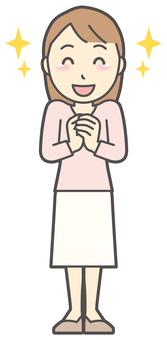  ロングヘア女性-345-全身 感動,女性,女の子,人物,かわいい,感激,嬉しい,若い,挿絵,素材のイラスト素材