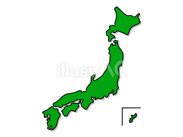 日本地図　沖縄　主線あり 日本地図,沖縄,緑のイラスト素材