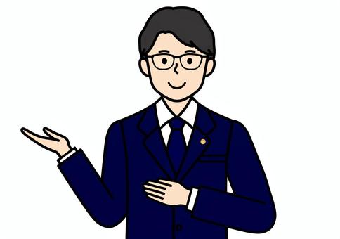 おまかせくださいポーズの弁護士の男性 おまかせください,弁護士,国家資格者,男性,スーツ,ネクタイ,バッジ,ビジネス,国家資格,仕事のイラスト素材