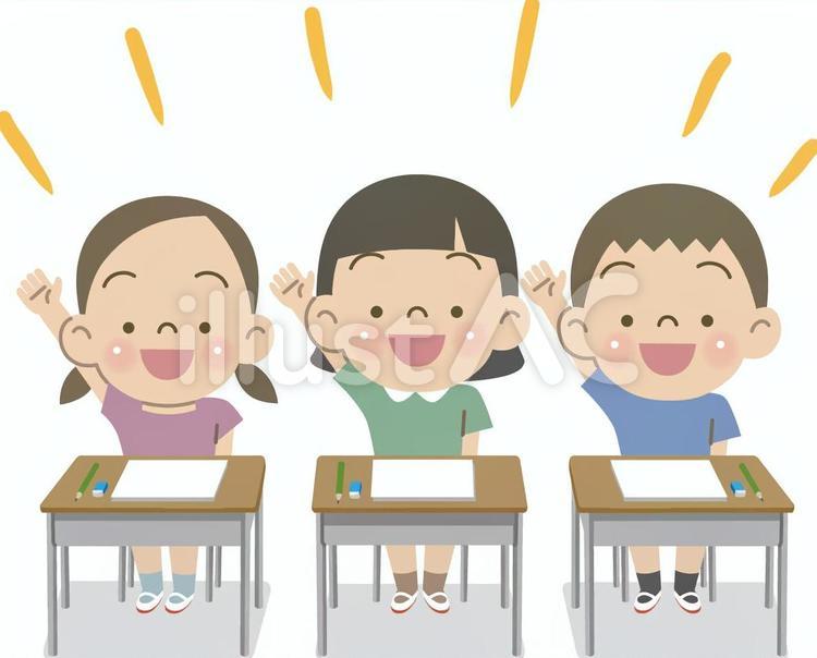 返事をする子供たちB 子供,小学生,机のイラスト素材