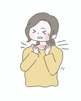 肌荒れで首をかゆがる女性 肌トラブル,かゆみ,痒い,女性,首,皮膚炎,掻く,乾燥肌,アトピー,冬のイラスト素材
