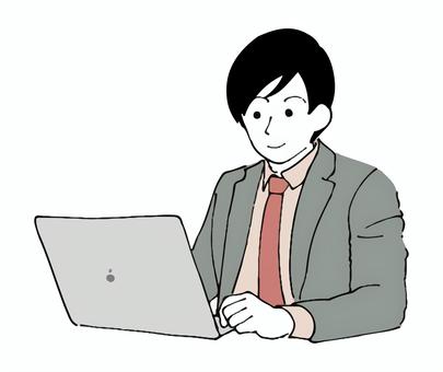 Illustration, businessman, suit, computer, 