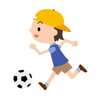 サッカーをする少年_25 男の子,小学生,サッカー,ボール,男,ドリブル,イラストレーション,かわいい,遊び,ゆるいのイラスト素材