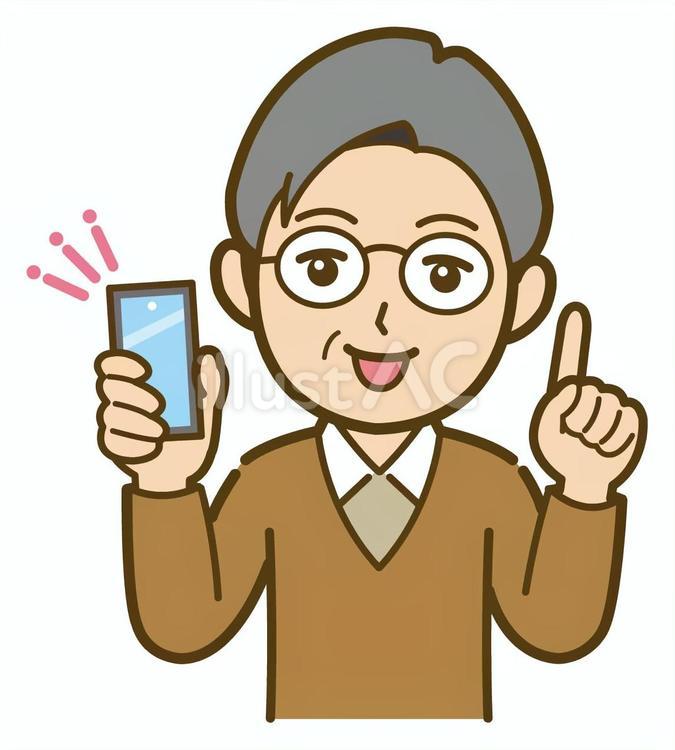 スマホを持って指差すシニア男性 シニア,男性,スマホのイラスト素材