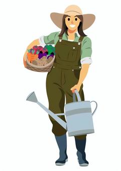 農業6 農業,農家,農産物,野菜,収穫,農作業,畑仕事,家庭菜園,女性,一人のイラスト素材