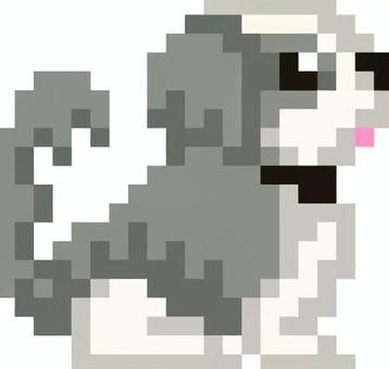 ドット絵のグレー白のシーズーです。 ドット絵,シーズー,シンプル,犬,小型,長毛,ペット,モフモフ,室内飼育,お座りのイラスト素材
