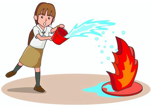 バケツリレーで消火訓練をする女性 消火訓練,バケツリレー,女性,火の用心,バケツ,消火,火災予防,イラストのイラスト素材