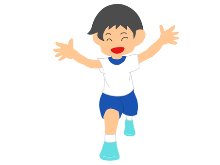 手をあげて走る男の子 走る,男の子,こども,運動会,徒競走,人物,前向き,正面,小学生,中学生のイラスト素材