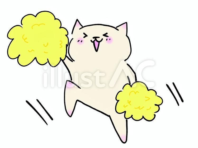 ねこ　ぽんぽんで応援 ねこ,猫,ぽんぽんのイラスト素材