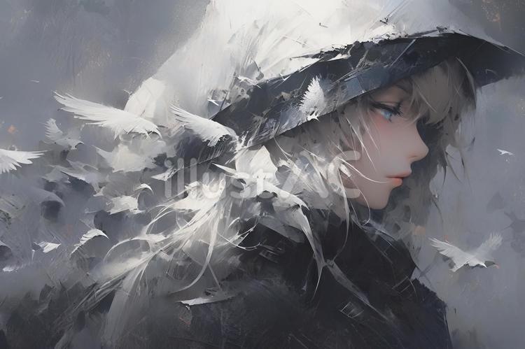 さみしげな女性 女性,女の子,横顔のイラスト素材