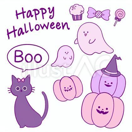 ハロウィンのピンクイラスト
