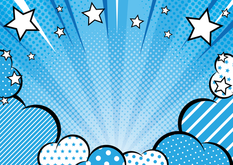 青色のポップな柄の吹き出しと集中線 集中線,効果線,煙,雲,ドット,ライン,星,ポップ,青色,背景のイラスト素材