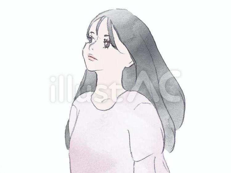 どこかを見つめて何かを考え事をする女性 女性,女の子,女のイラスト素材