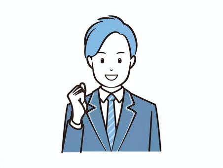 ガッツポーズで笑顔のブレザー男子学生 学生,高校生,生徒,男子学生,男子,男性,男の子,ガッツポーズ,励まし,やる気のイラスト素材