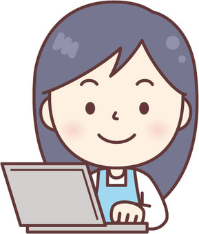 Apron woman using PC, female, computer, a smile, JPG, PNG and AI