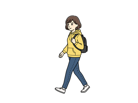 歩く女性(カジュアル) 歩く女性(カジュアル) 女性,歩く,全身,若い,人物,パーカー,フーディー,ライフスタイル,リュック,カバンのイラスト素材